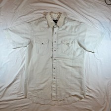 Vintage Wrangler Shirt Mens L White Pearl Snap Western Short Sleeve USA 80s 90s