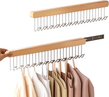 16.2 Inch 2 Pack Left Right Pull-Out Wardrobe Valet Poles 12-Hook Hanger Rods