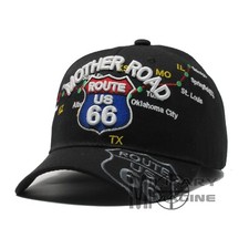 3D Route 66 Mother Road Map and signs Black Hat Ball Cap USA Headwear