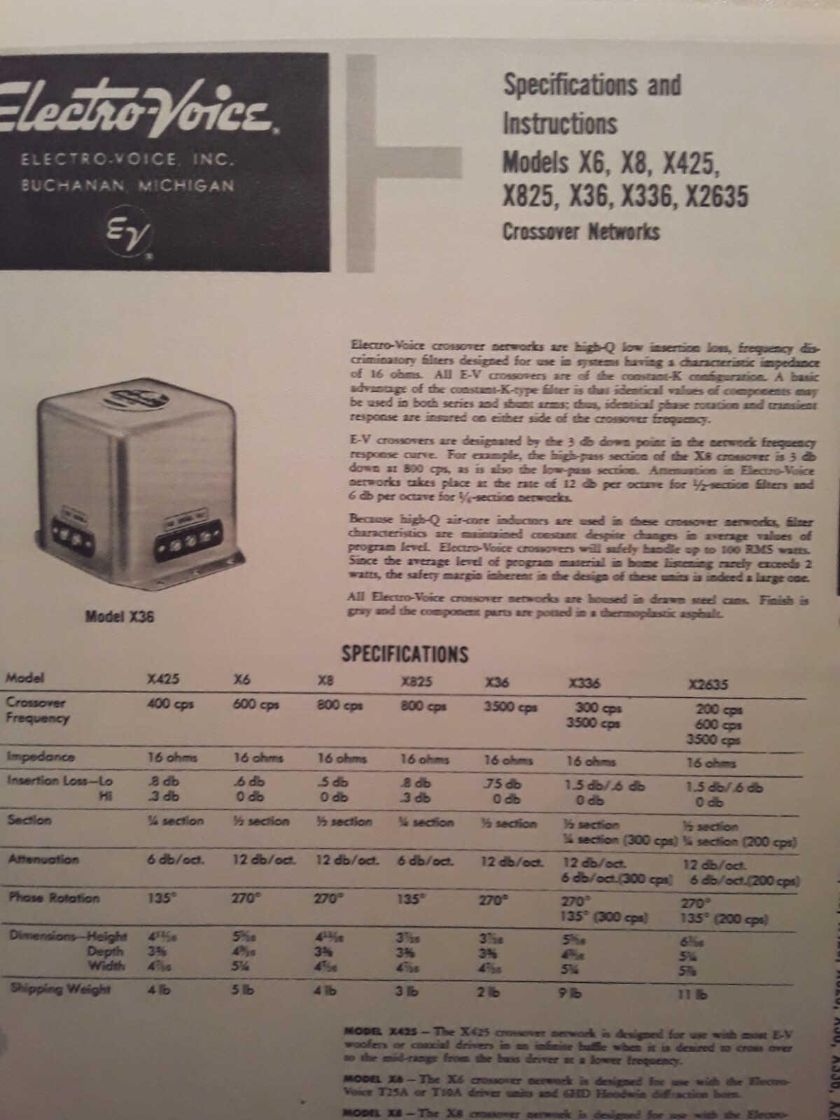 ElectroVoice EV Model X36 16 Ohm 3500 cps Crossover Network Tested Working! eBay