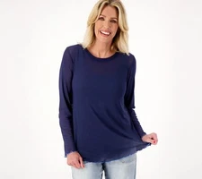 LOGO by Lori Goldstein Layers Mesh Crew Neck Shirt Ink XXS New