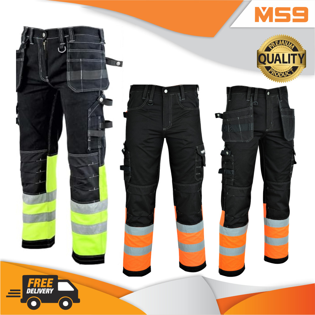 Mens Work Hi Viz Cargo Combat Holster Pockets Working Work Trousers Pants Jeans