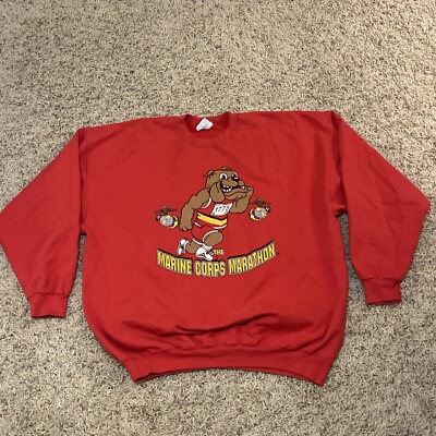 Vintage Champion The Marine Corps Marathon 1775 Sweatshirt Bull Dog USMC 2Xl