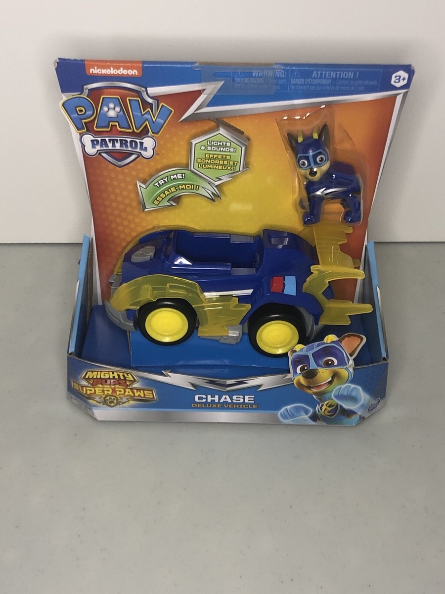 Paw Patrol Mighty Pups Super Paws Chase Deluxe Vehicle with Lights  Sounds! NEW