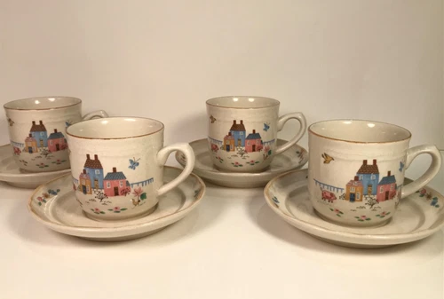 International Heartland Coffee/Tea Mug and Saucer Four Sets Country Farmhouse
