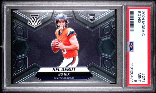 2024 Panini Mosaic - Bo Nix #271 Rookie NFL Debut Horizontal Card PSA 9