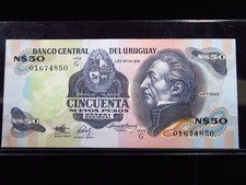 Uruguay 50 Nuevos Pesos 1989 Serie G Unc Banco Central Currency Bank Money h4850