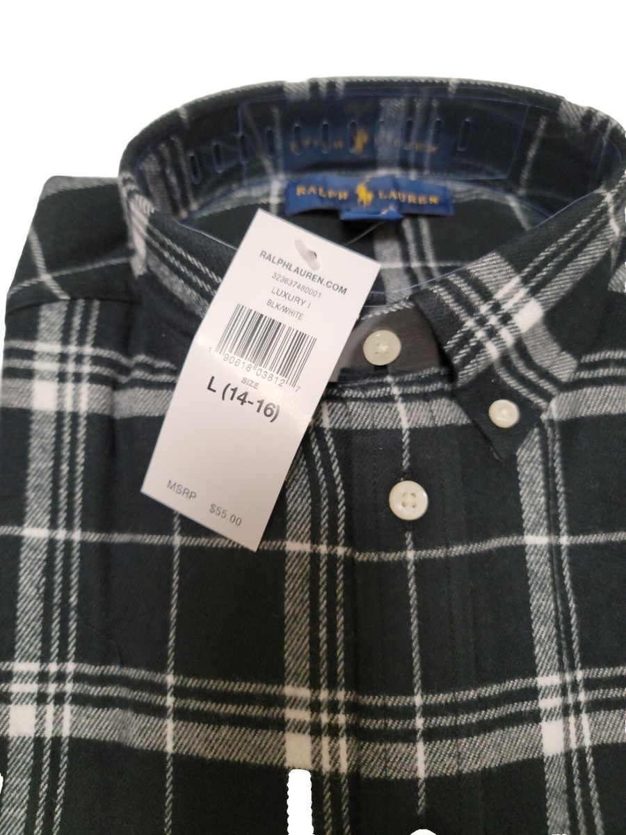 NWT RALPH LAUREN Plaid Flannel Cotton Long Sleeve Buttoned Shirt