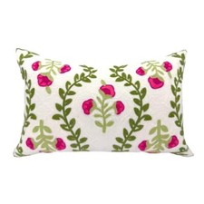 Flower Embroidered Summer Decorative Lumbar Throw Pillow 12" x 20" Hot Pink