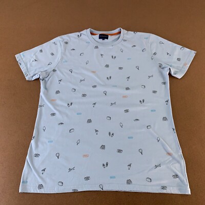 Steel & Jelly Mens XL Light Blue Travel Graphic Short Sleeve Crew Neck Tee *Flaw