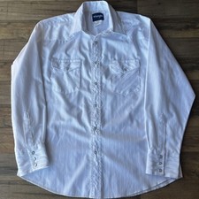 VTG Wrangler White Western Men's Shirt Sz L Cowboy Pearl Snaps Stripe USA Rodeo