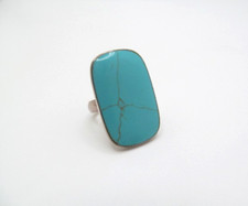 925 Sterling Silver Statement Wide Western Howlite Turquoise Ring Size 6.5