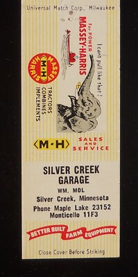 1950s FARMING ELEPHANT Silver Creek Garage Massey-Harris Tractors Wm. Mol MN