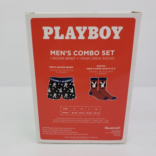 Playboy Mens Size M 32-34 Black Red White Boxer Brief Crew Socks Combo Gift Set - Picture 6 of 6