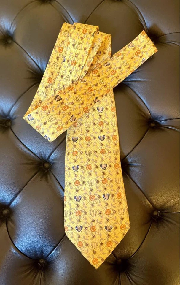 HERMÈS желтый галстук - мужчин роза бабочка логотип Франции галстуки только 112820 - Изображение 3 из 3