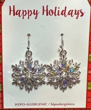 Snowflake Design Hypo-Allergenic Earrings Rhinestones Festive Holiday Christmas