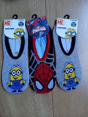 3 Paar Kinder Hausschuhe Socken - Despicable Me - Spiderman - Paw Patrol alle Größen 6-12-2