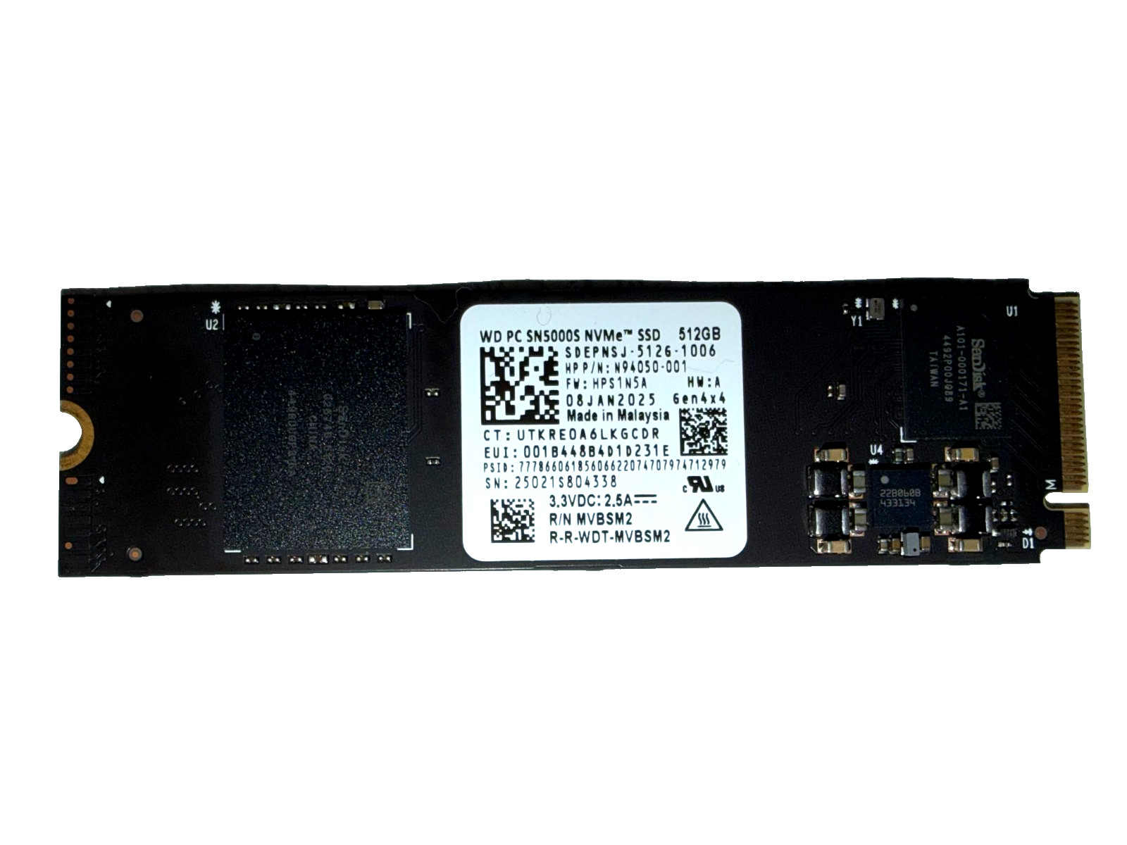 Western Digital PC SN5000S NVMe M.2 SSD PCIe Gen4 [HP P N -001] Windows