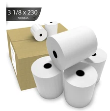 Thermal Paper Receipt Rolls, 3 1/8" x 230', White, 50 Rolls