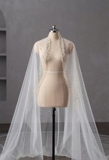 Pearl Wedding Veil, Beaded Cathedral, Wedding Veil Off-White Veil