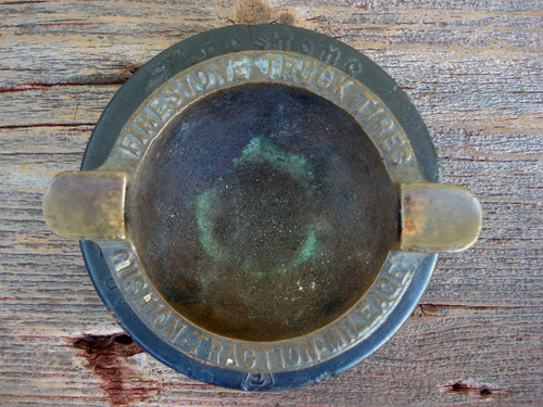 Very Old Firestone Truck Tires Heavy Ashtray, 2-Piece Bronze-Brass, Advertising