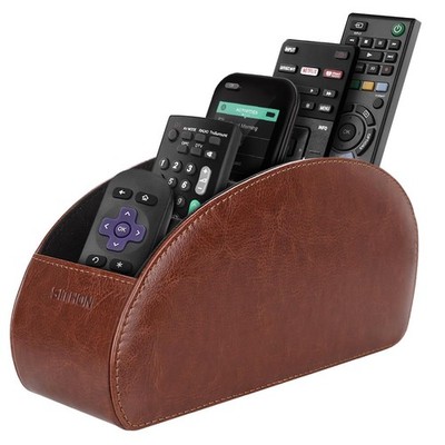 SITHON Remote Control Holder with 5 Compartments - PU Leather Small, Brown