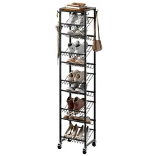10 Tier Rotating Vertical Shoe Rack Tower, Wooden Tall Shoe Storage Organizer...