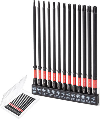 13pc Long Torx Bit Set 6''   Tamper Proof TT7 TT40, 1/4'' Hex Shank, S2 Steel