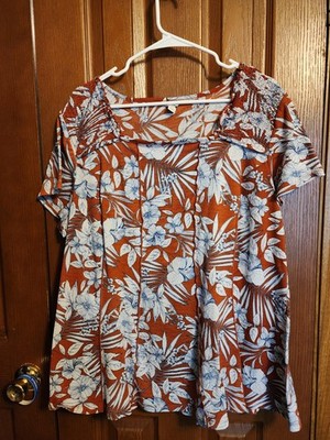 est.1946 Brown and Blue floral Blouse size 22/24 Square Neck 