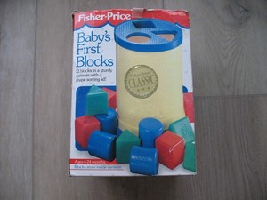 1977 Fisher Price Baby's First Blocks Shape Sorter Bucket With 11 Shapes Vintage