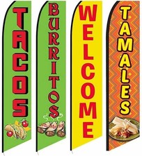 4 Swooper Flags Mexican Food Restaurant Taco Burrito Tamales Welcome Yellow Red