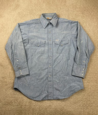 Vintage Carhartt Shirt Mens M Pearl Snap Chambray Workwear Rugged Outdoor USA