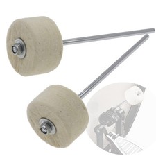 2pcs 180mm White Felt Bass Drum Pedal Beater, Double Kick, Stainless Handle