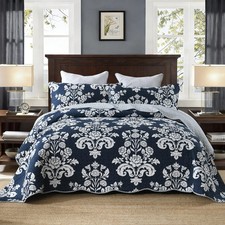 Queen Quilt Set Queen Size - 100 Cotton Queen Bed Quilt Set Navy Blue, Floral Pa