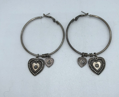Gas Bijoux 2  Silver Hoop Earrings With Dangling Hearts