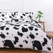 Cow Print Bedding Comforter Set Queen Size Black and White Reversible Geometric