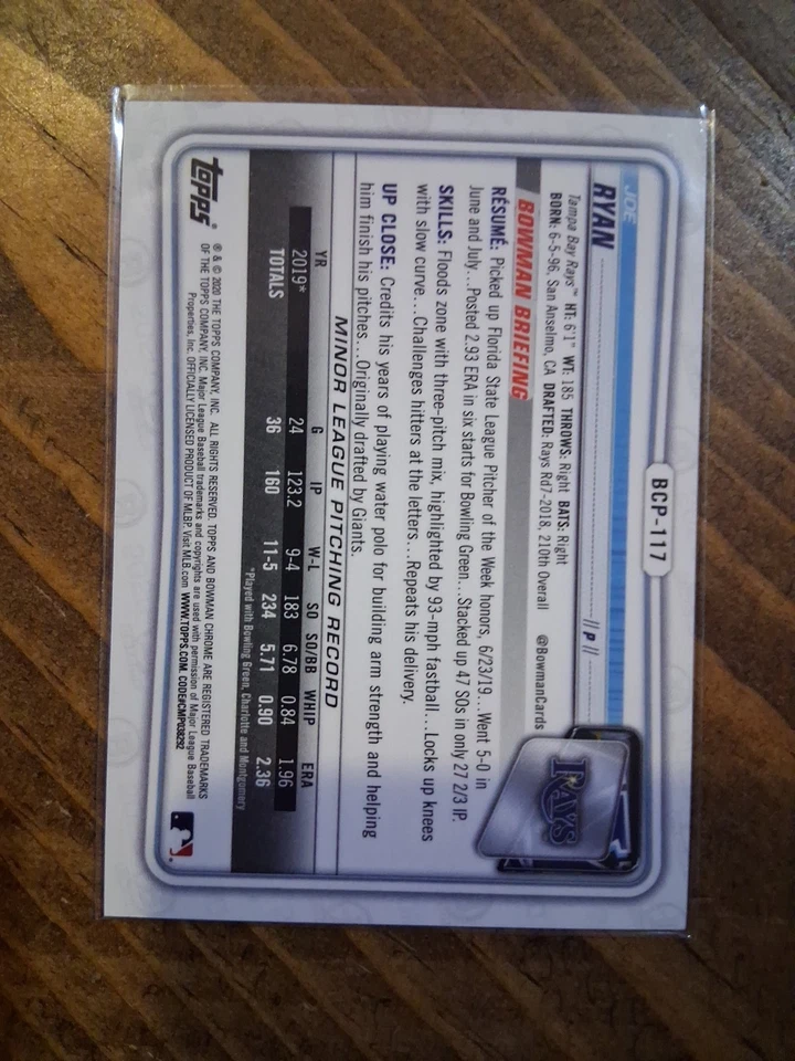 2020 Bowman - Prospects Joe Ryan #BP-117 Gold /50 (RC) - Image 2 of 2