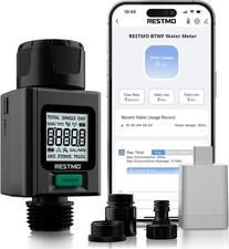 RESTMO Smart Water Flow Meter, 180° Adaptive Garden Hose Tap Meter, Bluetooth