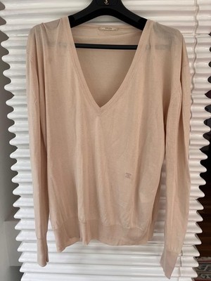 CÉLINE Seidenpullover Apricot Gr. L 100% Seide Triomphe Logo Top Zustand