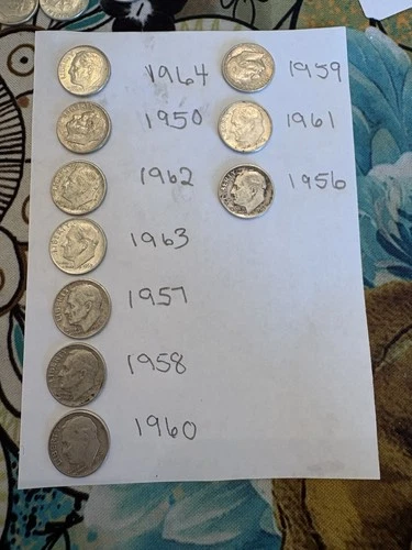 Ten Roosevelt Dimes 90% Silver (1964 And Prior) - Lot Of  10 Good Condition￼