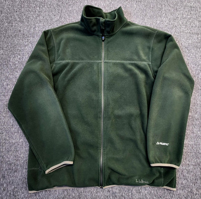 LL Bean Jacket Mens XLT Green Polartec Fleece Full Zip Weather Channel Outdoor