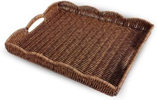 Serving Tray with Scalloped Edge, Rectangular Wicker Coffee Brown 