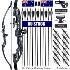 53" Archery Takedown Recurve Bow RH Adult Hunting Target Carbon Arrow Broadheads
