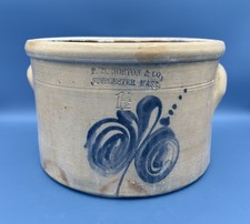 Antique 1.5 Gal F. B. Norton Worcester, MA Stoneware Cake/Butter Crock - Floral