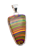 Rainbow Calsilica Gemstone Ethnic Handmade Silver Plated Pendant 2" Z 188