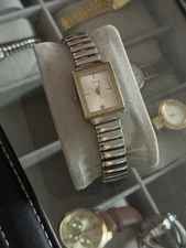 Silver Tone Rectangle Case Diamond Stainless Steel Stretch Band Watch 