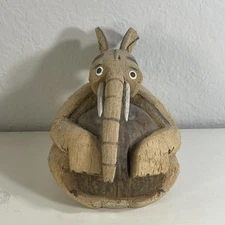 Vintage Hand Carved Coconut Elephant Bank Philippines Unique Find