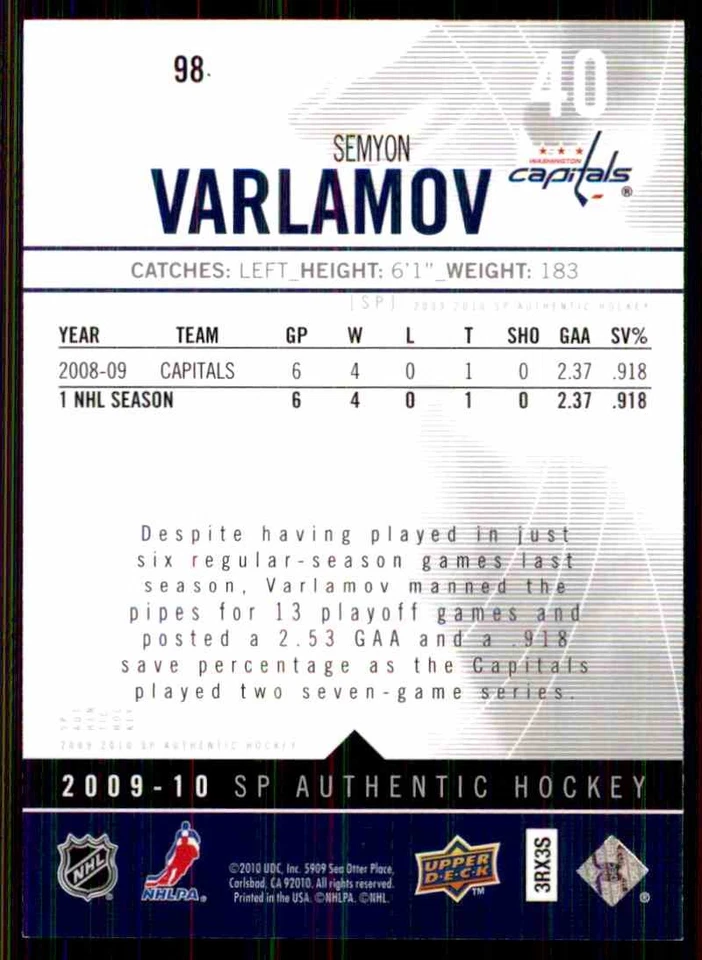 2009-10 SP AUTHENTIC SEMYON VARLAMOV #98 - Image 2 of 2