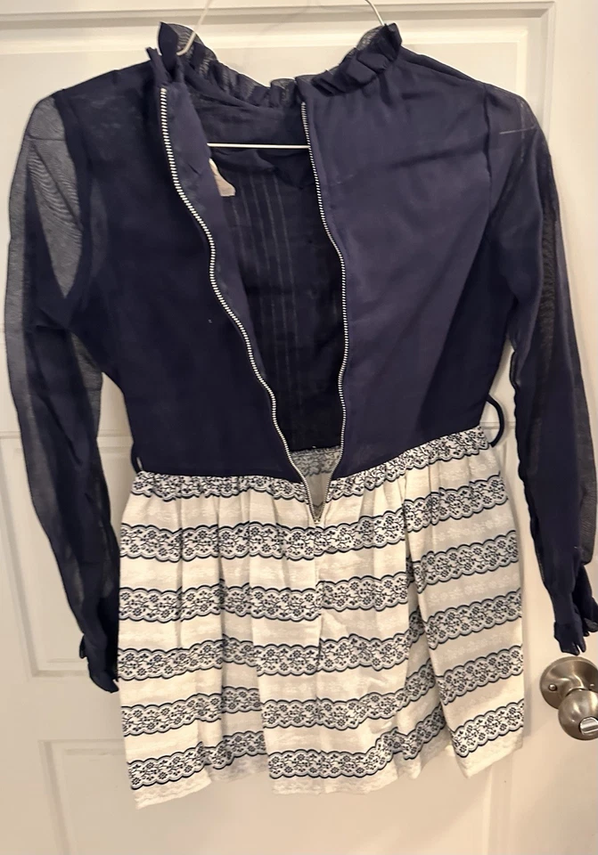 Vintage Cinderella Little Girls Ruffled Neck Dress Size 10 70’s No Iron - Image 3 of 4