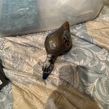 Vintage Tonala Mexico Pottery Duck Figurine Armored Brass Scales shelf sitter